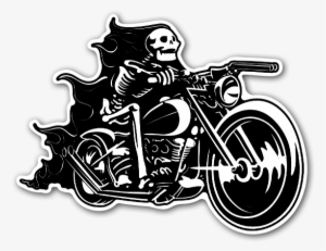 Skull Bike Rider On Flames Sticker - Skull On Bike