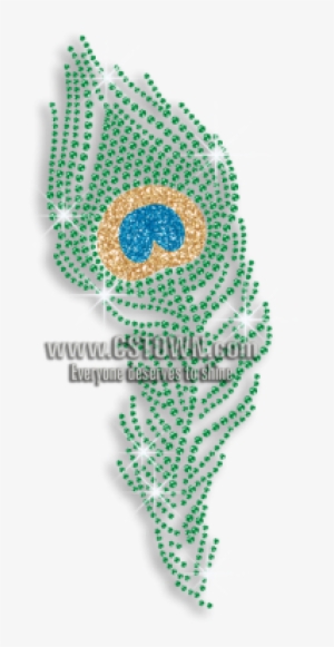 Pretty Peacock Feather Rhinestone Glitter Iron On Transfer - Iron-on