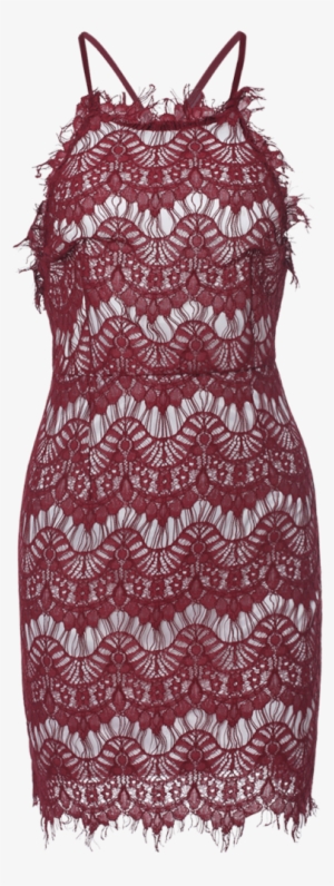 Burgundy Lace Spaghetti Straps Semi Formal Dress - Dress