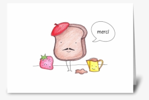 French Toast Thank You Greeting Card - French Toast & Strawberry Thank You Merci Card