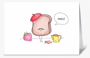 French Toast Thank You - French Toast & Strawberry Thank You Merci Card