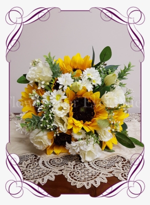 Silk Artificial Sunflower And White Daisy Boho Country - White Daisy And Sunflower Bouquet