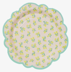 Large Lemon Drop Paper Plate - Rice 8 Flower Shaped Paper Plates - Aqua