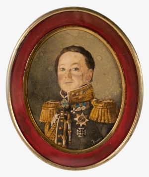 Antique French Military Portrait Miniature, Watercolor - Painting