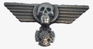 Winged Skull Pin - Skull Iron Cross Black