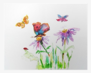 Watercolor Drawing Of A Flower With A Butterfly Poster
