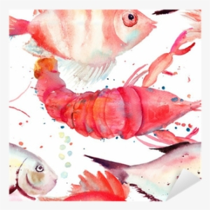 Watercolor Illustration Of Lobster And Fish Sticker - One Bella Casa Oversized Lobster Throw Pillow