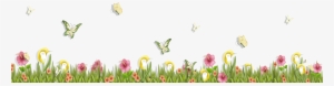 Grass With Butterflies And Flowers Png Clipart - Butterfly And Flower Clipart