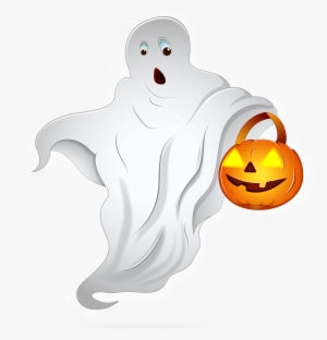 Halloween Ghost With Pumpkin Basket Png Clipart - Halloween Ghost