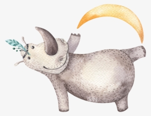 Transparent Under Moon About Lovely, Yellow, Blue, - Hippopotamus