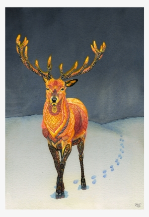 You Can Tell An Elusive Fire Deer Has Been Around Because - Watercolor Painting