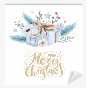 Merry Christmas Watercolor Cards With Floral Elements - Very Merry Christmas Typography &am Round Ornament
