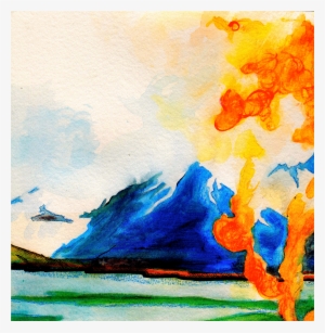 Flame Before Mountains - Watercolor Paint