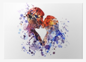 Vector Watercolor Silhouette Of Kissing People Poster - Besos De Acuarela