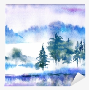 Landscape With Fog, Lake And Forest - Illustration