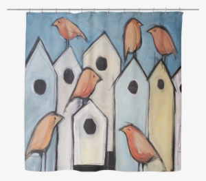 Birds On Houses Woven Oxford Cloth Shower Curtain Williams - Tim Nyberg - Bird Condos Canvas