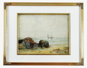 English Coastal Scene Watercolor Painting - Picture Frame