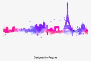 Cartoon Architecture Design Of Urban Life, Cartoon, - Art Print: Anna42f's Silhouette Watercolor Paris, 61x41cm.