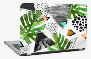 Watercolor Tropical Leaves And Textured Triangles Background - Watercolor Tropical Leaves