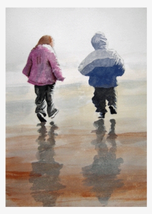 A Stroll On The Beach - Watercolor Painting