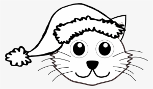Clipart Face Cat In Hat Png - Christmas Cat Black And White
