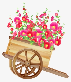 Wheelbarrow With Flowers Png Clipart - Flower Wheelbarrow Clipart
