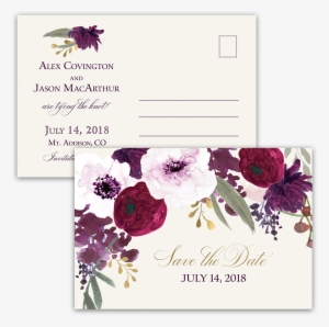 Burgundy And Gold Floral Boho Postcard Save The Date - Burgundy Plum Floral Watercolor