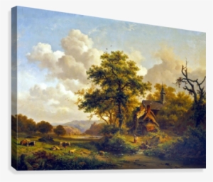 A Tranquil Landscape With Women Washing By A Stream - Frederik Marinus Kruseman Paintings