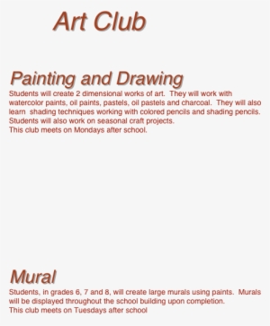 Art Club Painting And Drawing Students Will Create - Aci