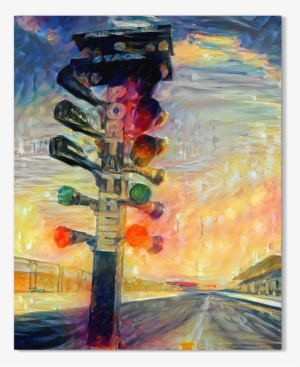 Dragstrip Oil Art Print On Canvas - Drag Racing Tree Painting