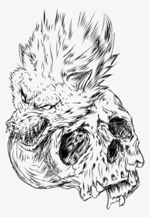 Skull And Wolf Tshirt Design, Skull, Wolf, Skelleton - Skull