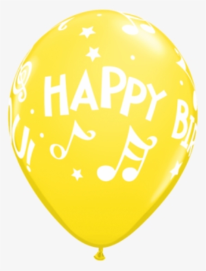 Sngl Latex Mn Hpy Bday Yellow Balloon - Qualatex 11 Inch Assorted Latex Balloon - Music Notes