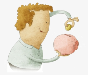 Cartoon Of A Man Putting A Loony Into A Piggy Bank - Hearing Aid
