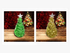 Prelit Garland Tinsel Christmas Tree Decoration - Prelit Garland Tinsel Tree - 8 Inch, Gold