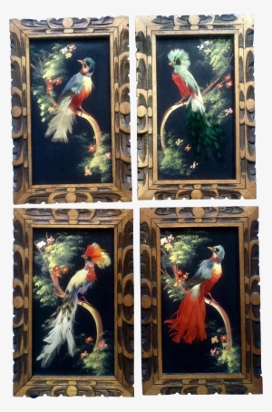 Vintage Mexican Folk Art Feather Bird Picture Painting - Vintage Feathered Bird