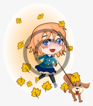 Girl Walking Dog - Clip Art