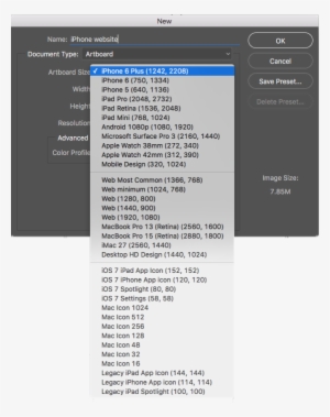 Wide Choice Of Artboard Size Presets - Adobe Photoshop