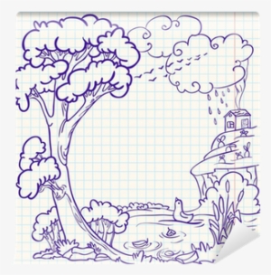 Autumn Doodle Frame, Vector Illustration Wall Mural - Coloring Book