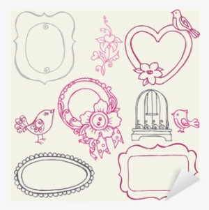 Autocolante Pixerstick Sweet Doodle Frames With Birds - Vector Graphics