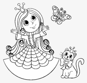 Princess With Cat And Butterfly Coloring Page - Princess Cat For Coloring