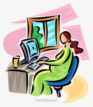 Pregnant Woman Working At A Computer Royalty Free Vector - Pregnancy