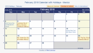 February 2018 Calendar With Mex Holidays - Family Day Bc 2019