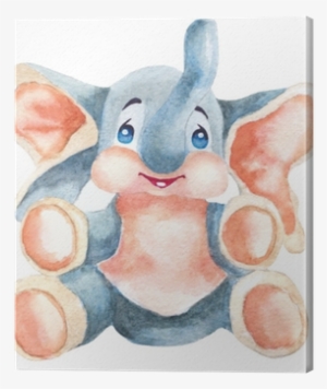 Watercolor Baby Elephant Illustration On White Canvas - Watercolor Painting