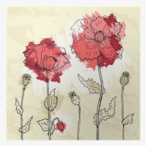Red Poppies On A Crumpled Paper Background Poster • - Paper