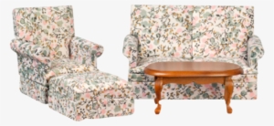 1 Inch Scale Dollhouse Small Floral Living Room Set - Dollhouse Miniature 1:12 Scale Walnut Loveseat #t6590