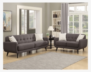 Ac Pacific, Ac Pacific Charcoal Gray 2pc Set Crystal - Mid Century Modern Living Room Set