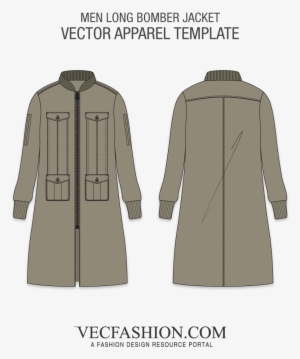 Men Long Bomber Jacket Vector Template - Bomber Jacket Template Png
