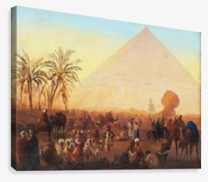 Caravan Having A Break At The Pyramids Canvas Print - Desert Caravan Art