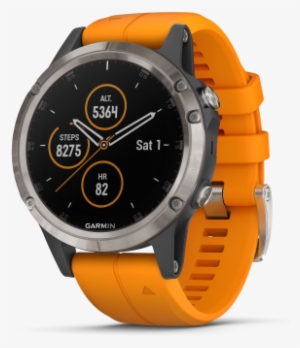 Titanium With Solar Flare Orange Band - Fenix 5 Plus