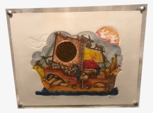 Signed Mixed Media Noah's Ark Lucite Floating Frame - Art